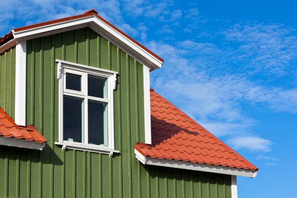 Residential Roof Top under the Bright Blue Sky. Copyspace